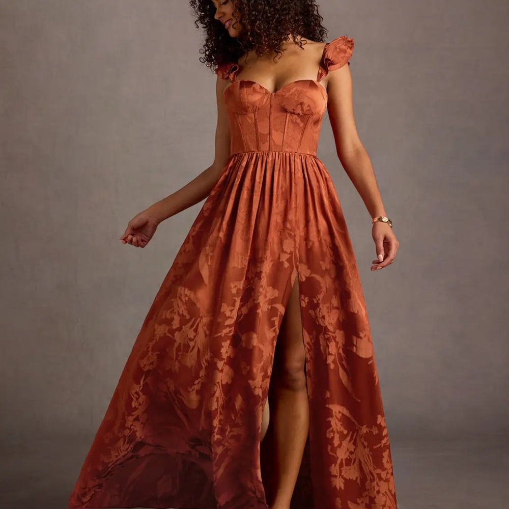 AZAZIE JIANNA RUST FLUTTER SLEEVES MAXI DRESS